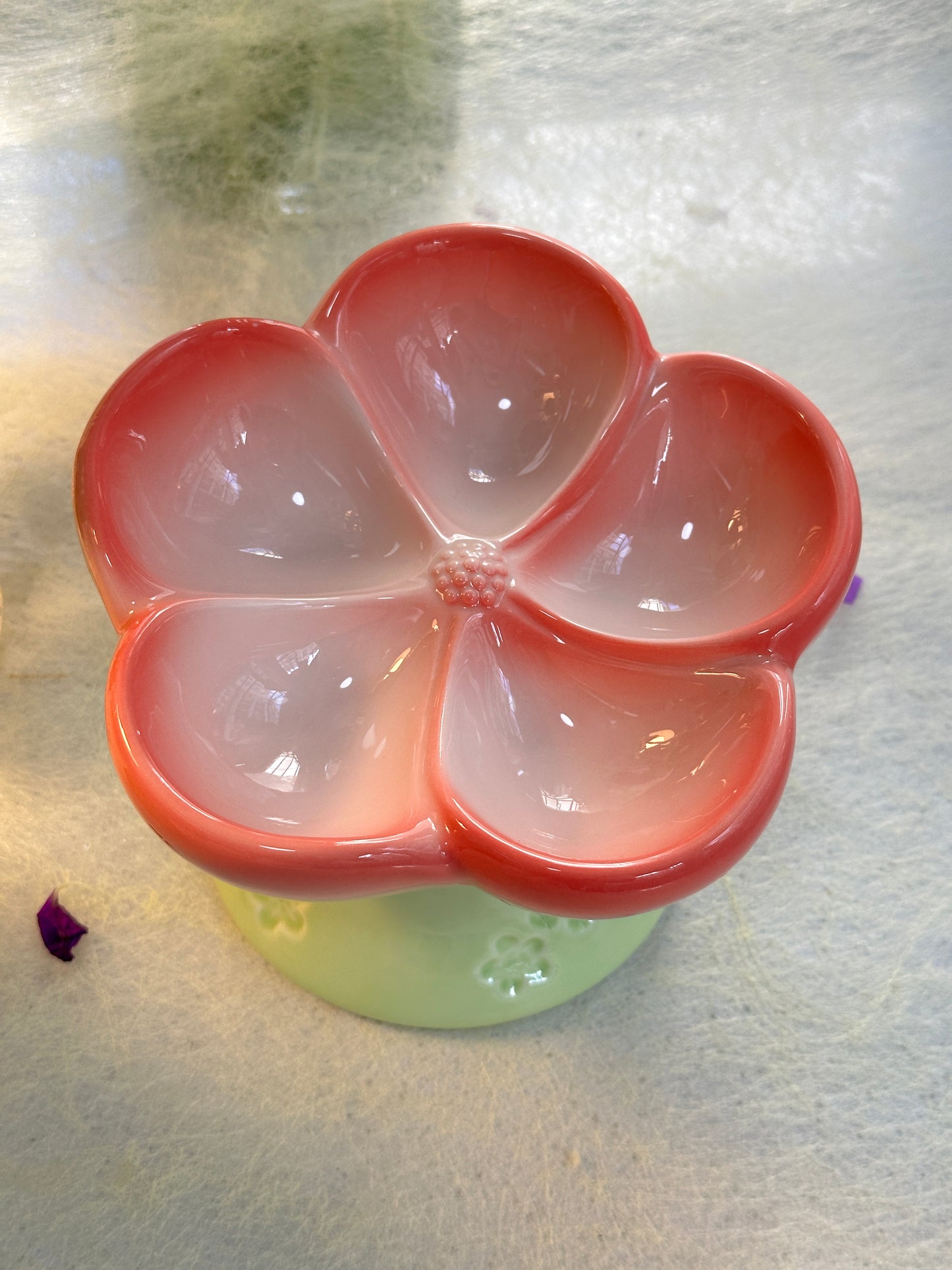 Ceramic Elevated Cat Food Bowl, Flower Shaped Anti Gulping Slow Feed for Cats & Small Dogs, Raised Ceramic Cat Bowls