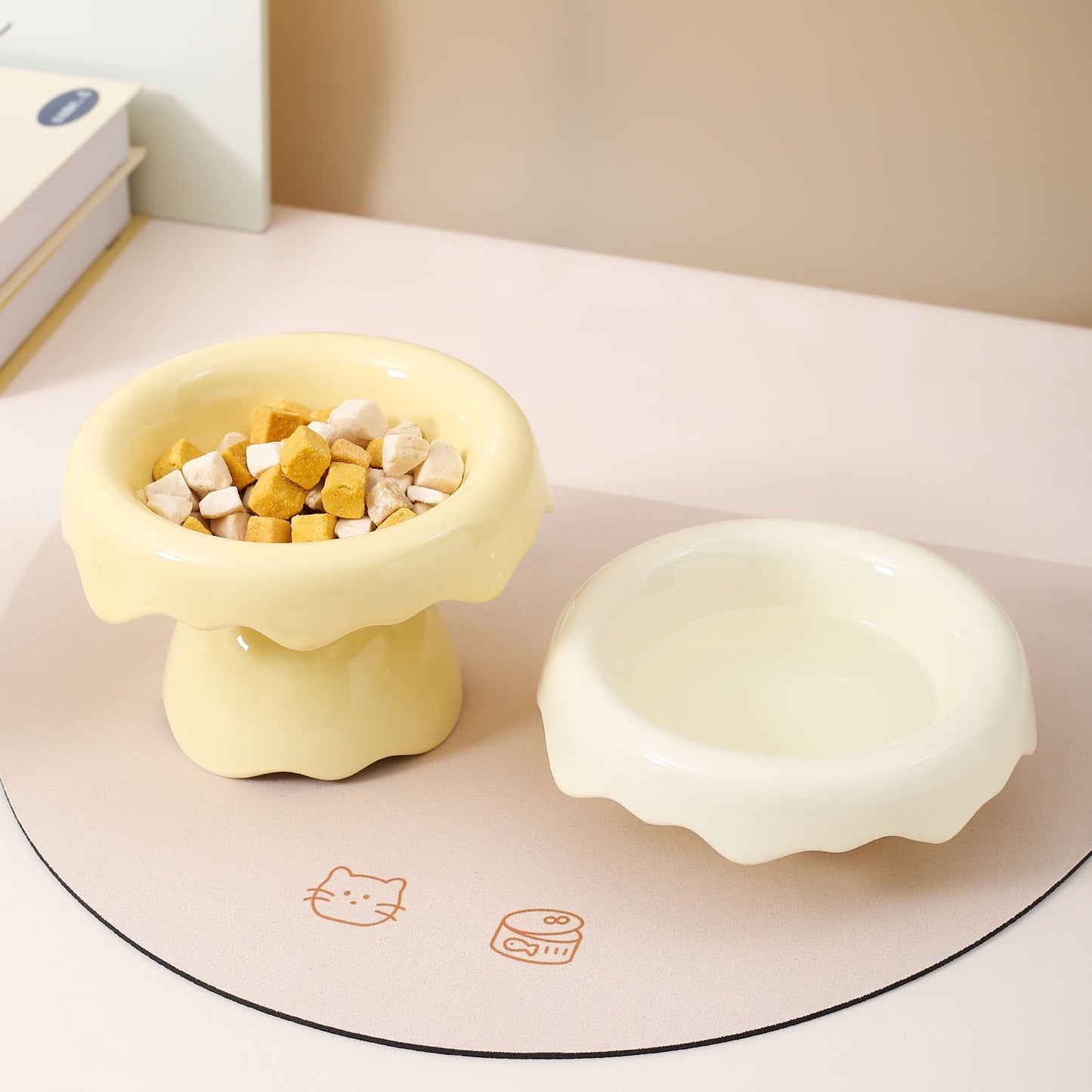 Ceramic Elevated Cat Bowl, Whisker Friendly Raised Cat Food Bowl for Food and Water, Cat Feeding Bowl