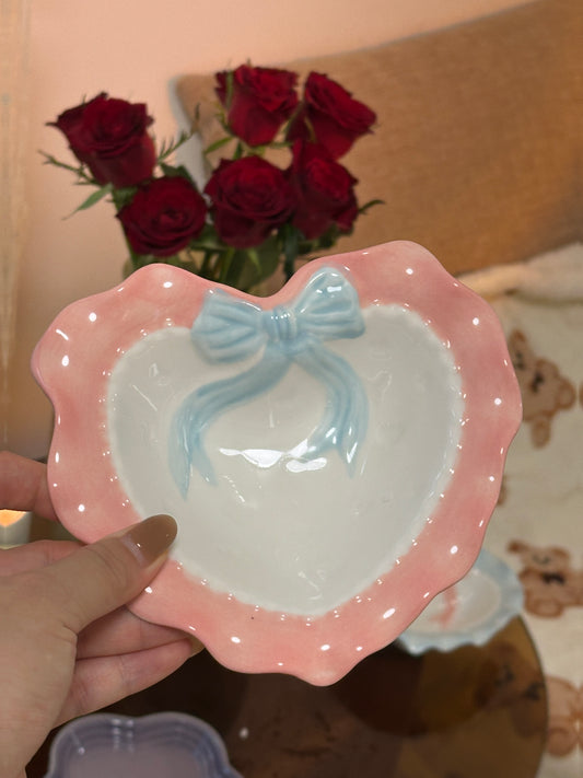 Ceramic Cat Bowls with Heart- shaped and Flower Design, Cat Bowls