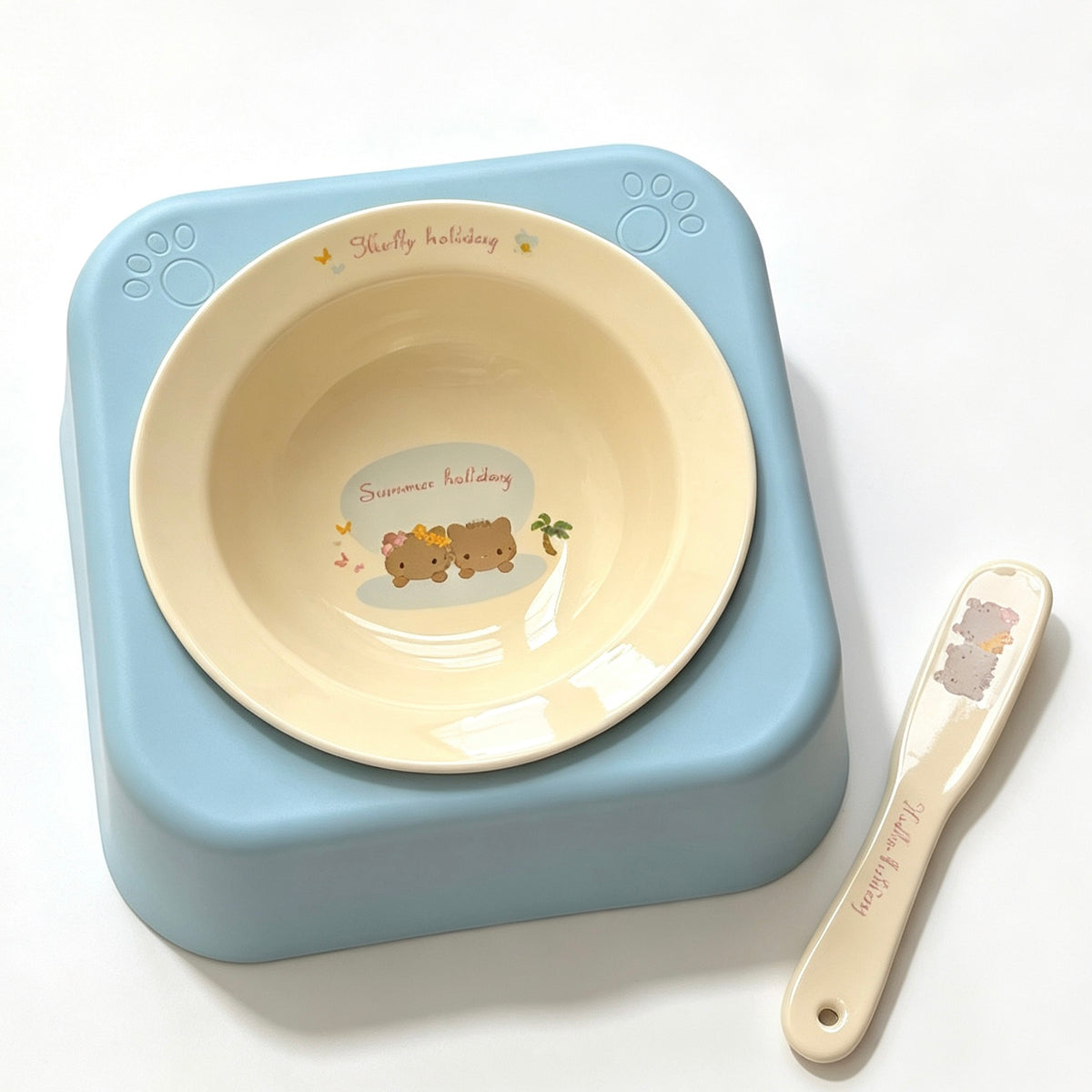 Cute Bunny & Puppy Ceramic Cat Bowl