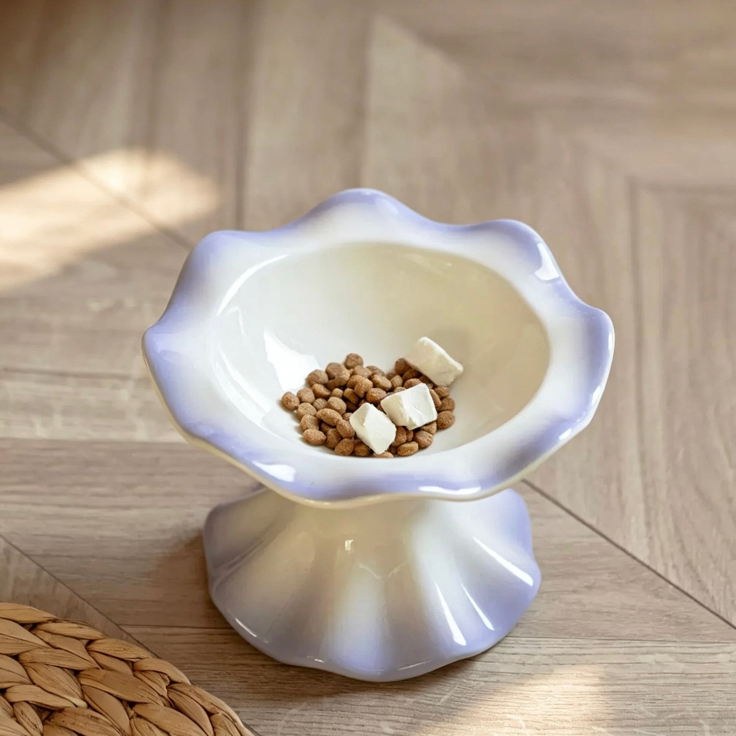 Petal Rim Elevated Cat Bowl – Ceramic Cat Feeder