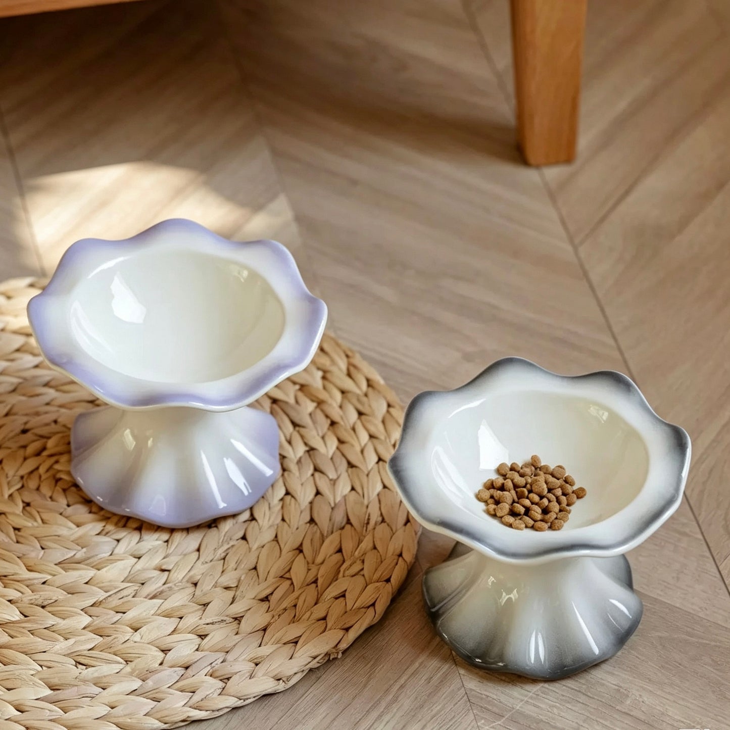 Petal Rim Elevated Cat Bowl – Ceramic Cat Feeder