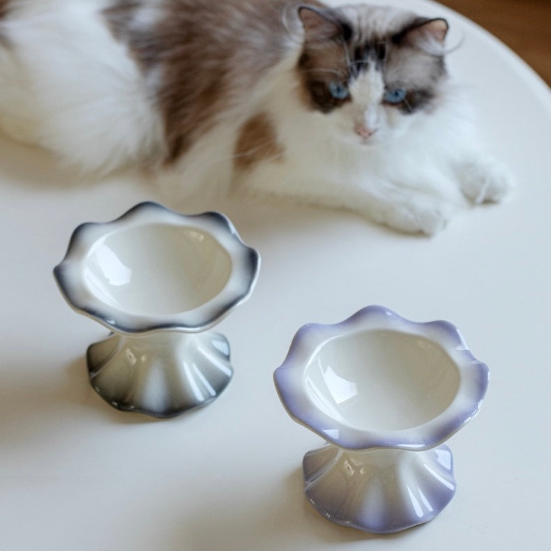 Petal Rim Elevated Cat Bowl – Ceramic Cat Feeder