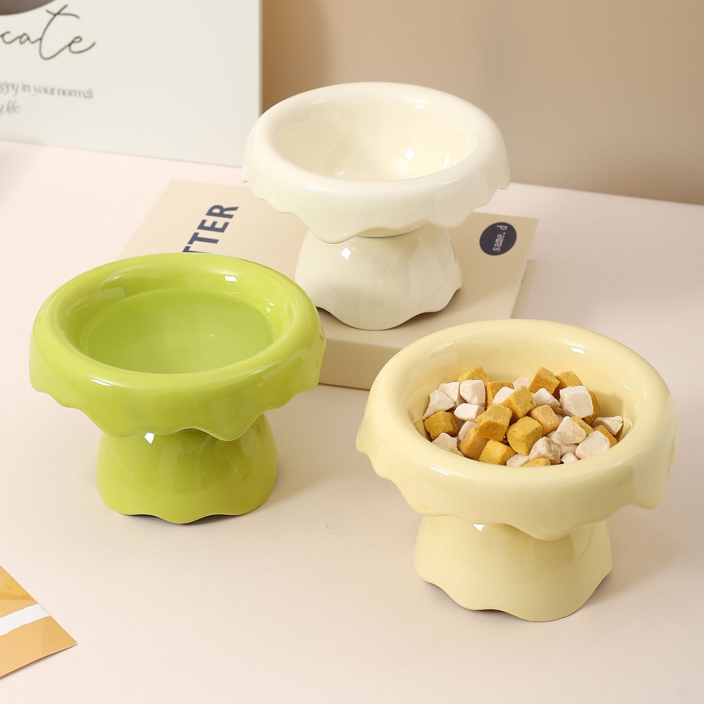 Ceramic Elevated Cat Bowl, Whisker Friendly Raised Cat Food Bowl for Food and Water, Cat Feeding Bowl