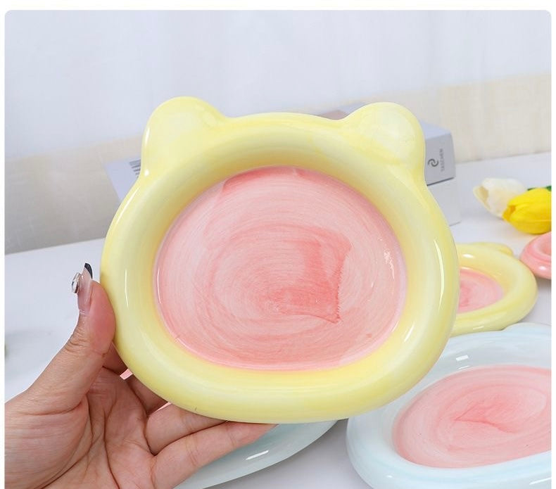 Ceramic Cat Bowls with Heart- shaped and Flower Design, Cat Bowls