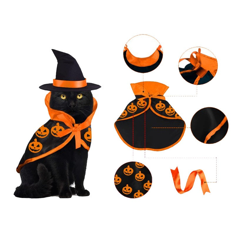 Halloween Pet Cape Costume Cat Vampire Cloak Cat Wizard Outfit Pet Witch Cosplay Apparel Halloween Pet Cloak Party Costumes