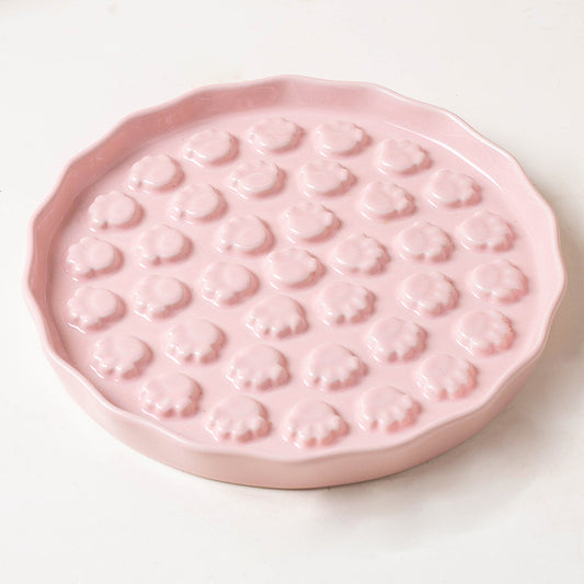 Ceramic Pet Lick Mat -Paw Print Slow Feeder Plate for Cats &amp; Small Dogs