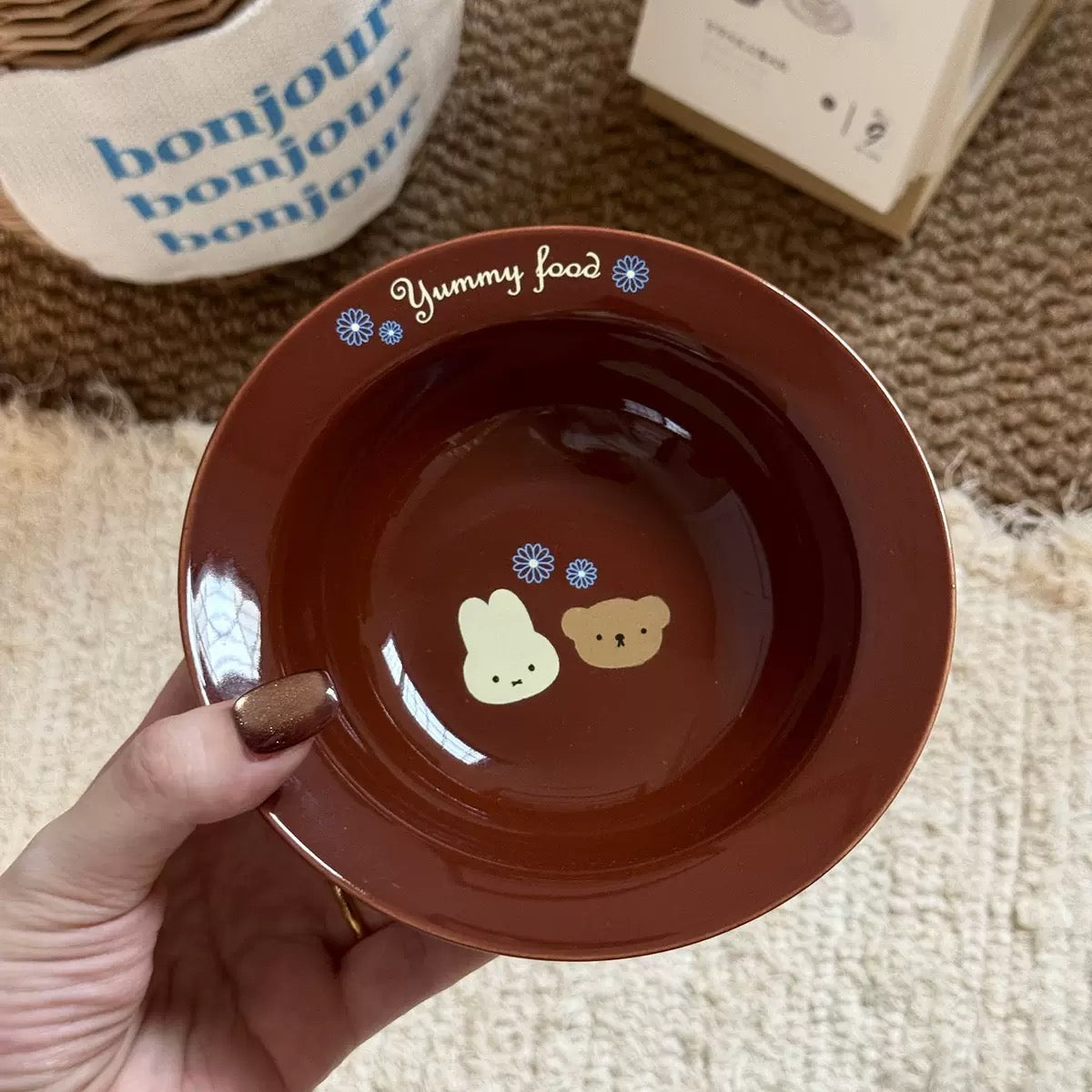 Cute Bunny & Puppy Ceramic Cat Bowl