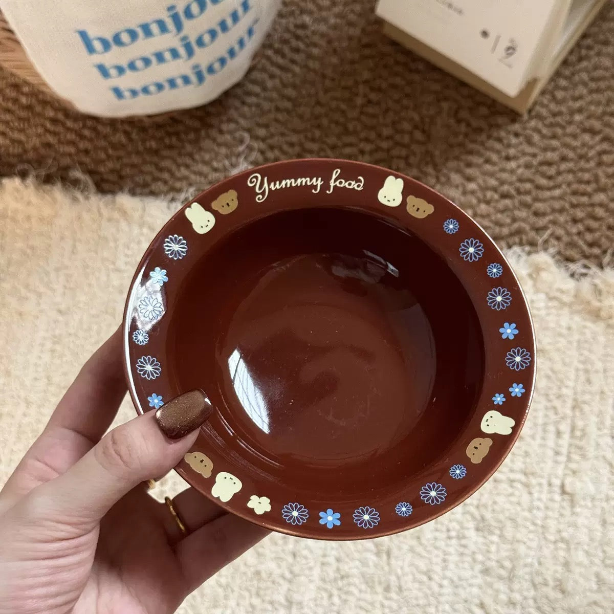 Cute Bunny & Puppy Ceramic Cat Bowl