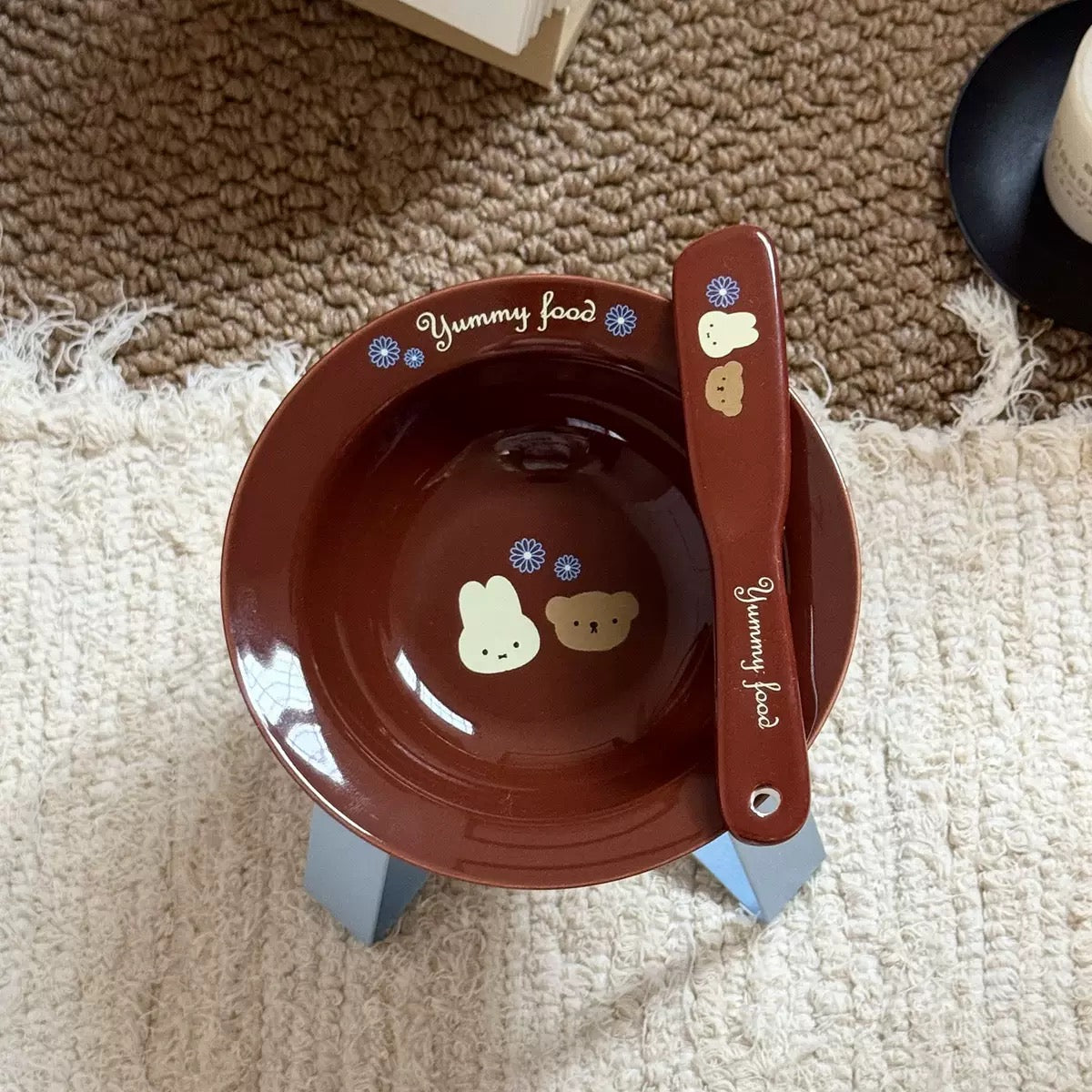 Cute Bunny & Puppy Ceramic Cat Bowl