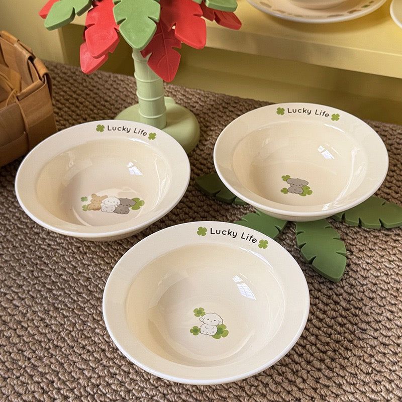 Cute Bunny & Puppy Ceramic Cat Bowl