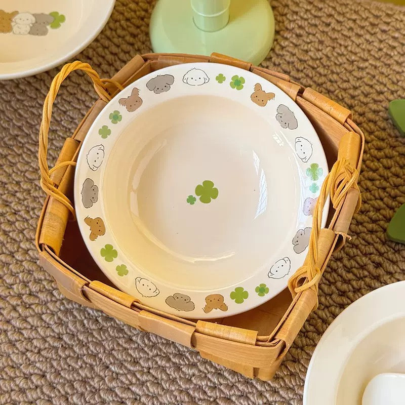 Cute Bunny & Puppy Ceramic Cat Bowl