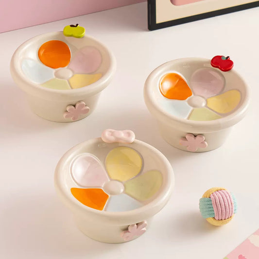 Daisy Petal Elevated Ceramic Cat Bowl – Whisker-Friendly Raised Pet Dish