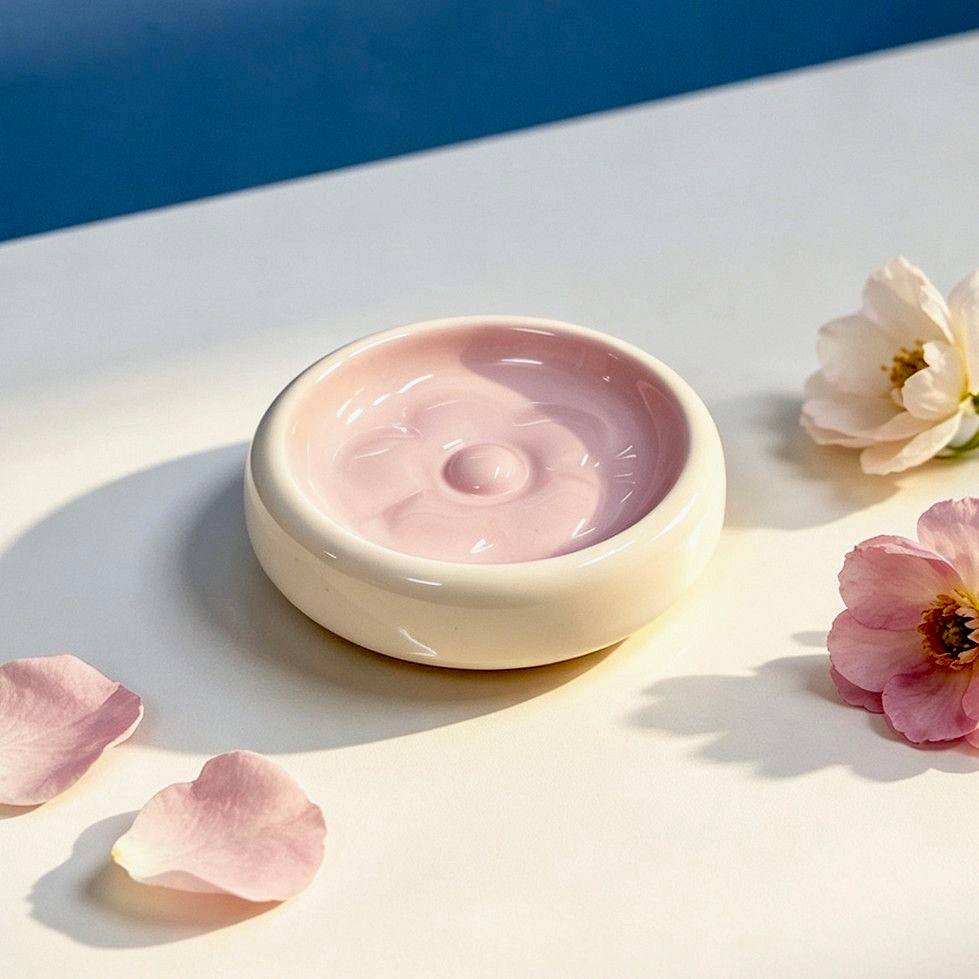 Flower Ceramic Slow Feeder Cat Bowl –Ceramic Pet Dish with Raised Petal Design