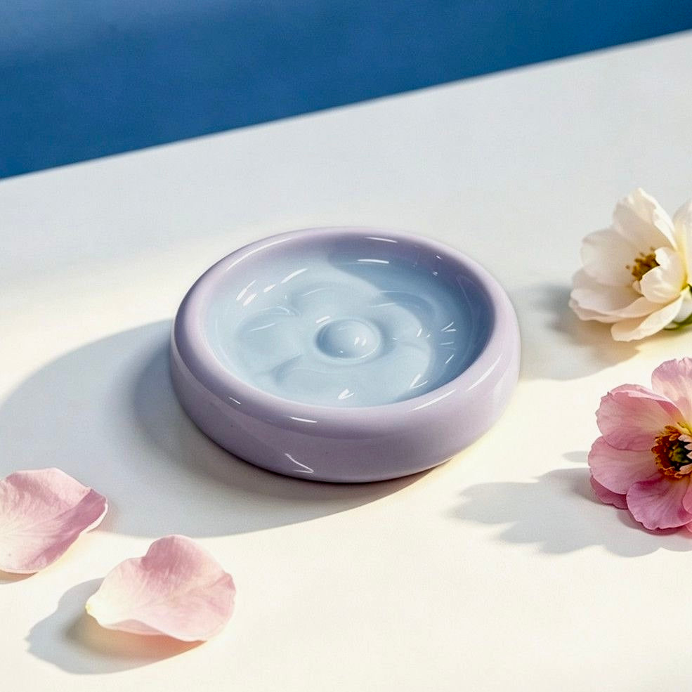 Flower Ceramic Slow Feeder Cat Bowl –Ceramic Pet Dish with Raised Petal Design