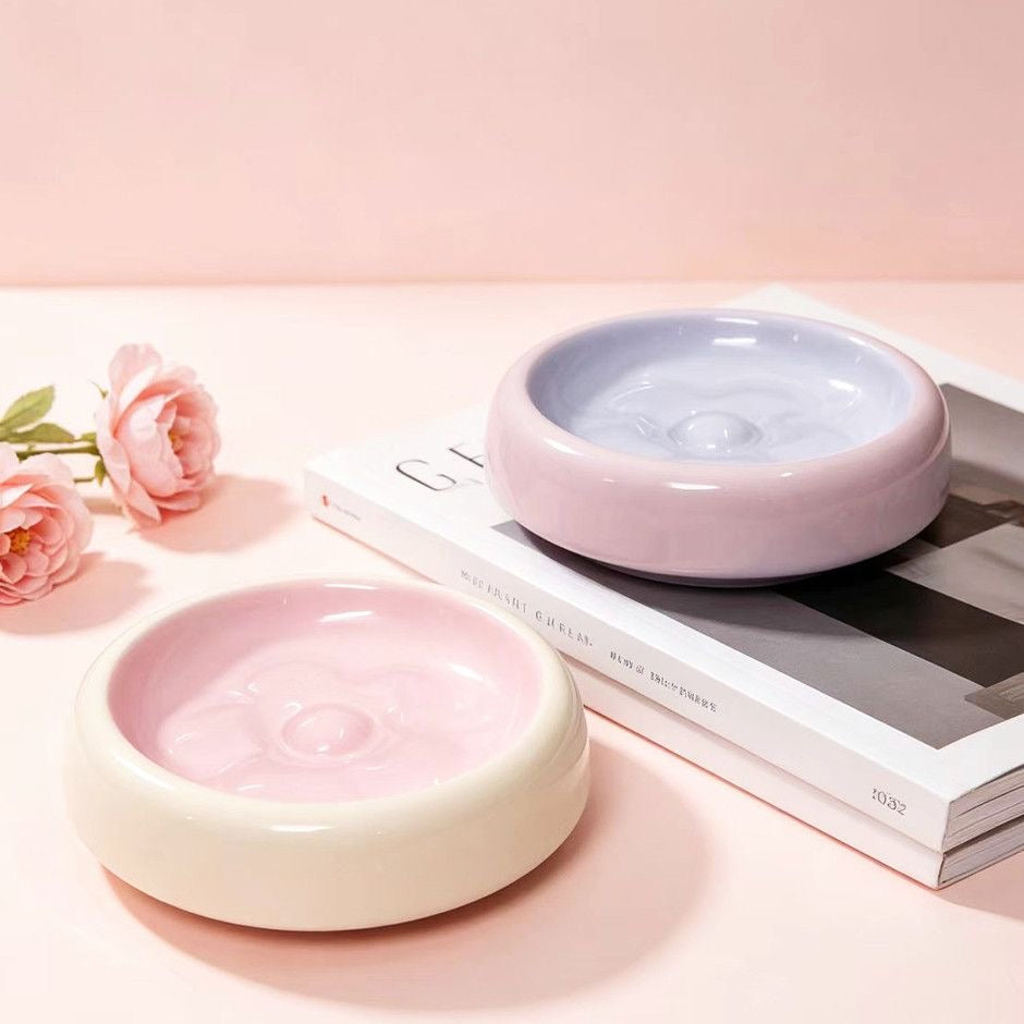 Flower Ceramic Slow Feeder Cat Bowl –Ceramic Pet Dish with Raised Petal Design