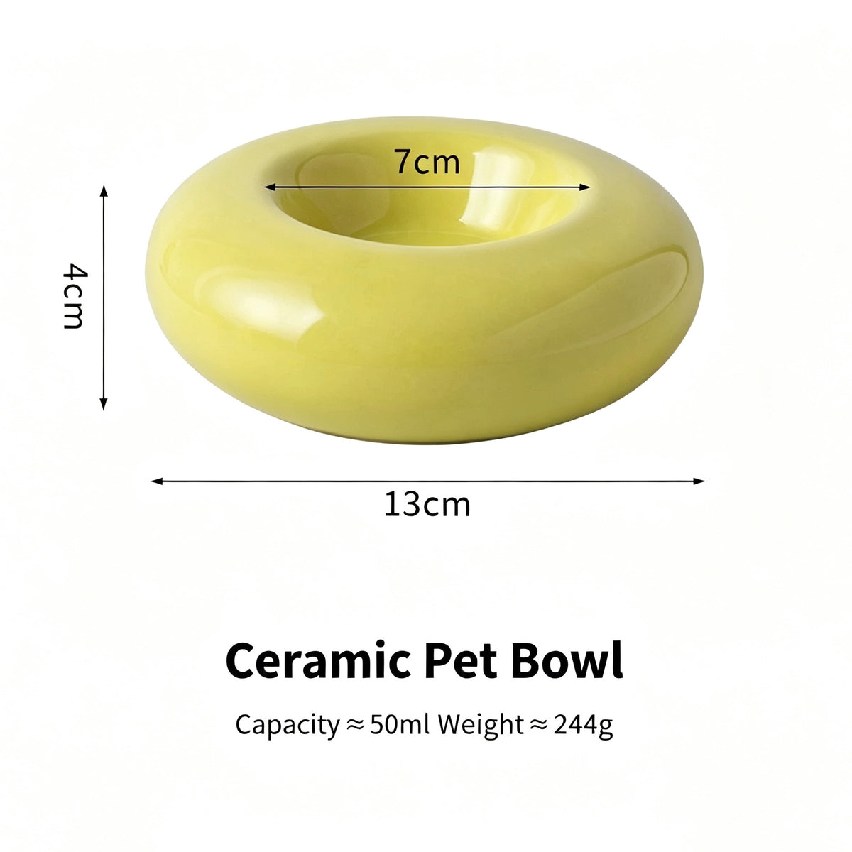 Ceramic Bagel Bowl for Cats, Wide Rim Whisker-Friendly Cat Bowl
